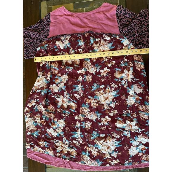 UMGEE + Dress Womens XL Pink Shift Linen Patchwork Sleeves Lagenlook Hippie Boho - Picture 5 of 7